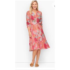 Talbots Size 2 CLUSTERED GARDEN Floral BELTED Button down Midi SHIRTDRESS
